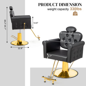 OmySalon SC2711 All Purpose Heavy Duty Hydraulic Reclining Hair Stylist Salon Chair w/Headrest and Button Tufting Curved Backrest