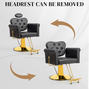 OmySalon SC2711 All Purpose Heavy Duty Hydraulic Reclining Hair Stylist Salon Chair w/Headrest and Button Tufting Curved Backrest