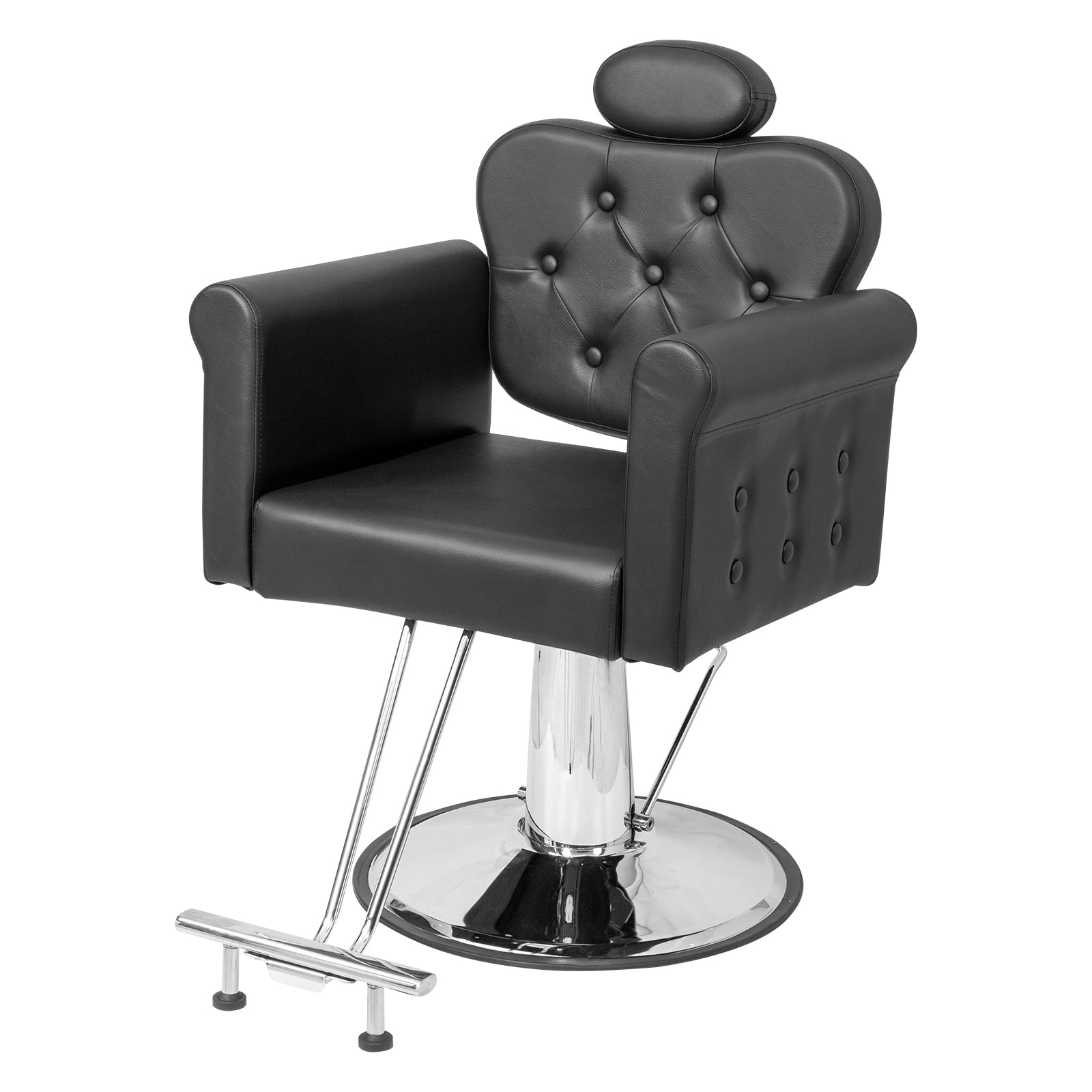 OmySalon SC2711 All Purpose Heavy Duty Hydraulic Reclining Hair Stylist Salon Chair w/Headrest and Button Tufting Curved Backrest