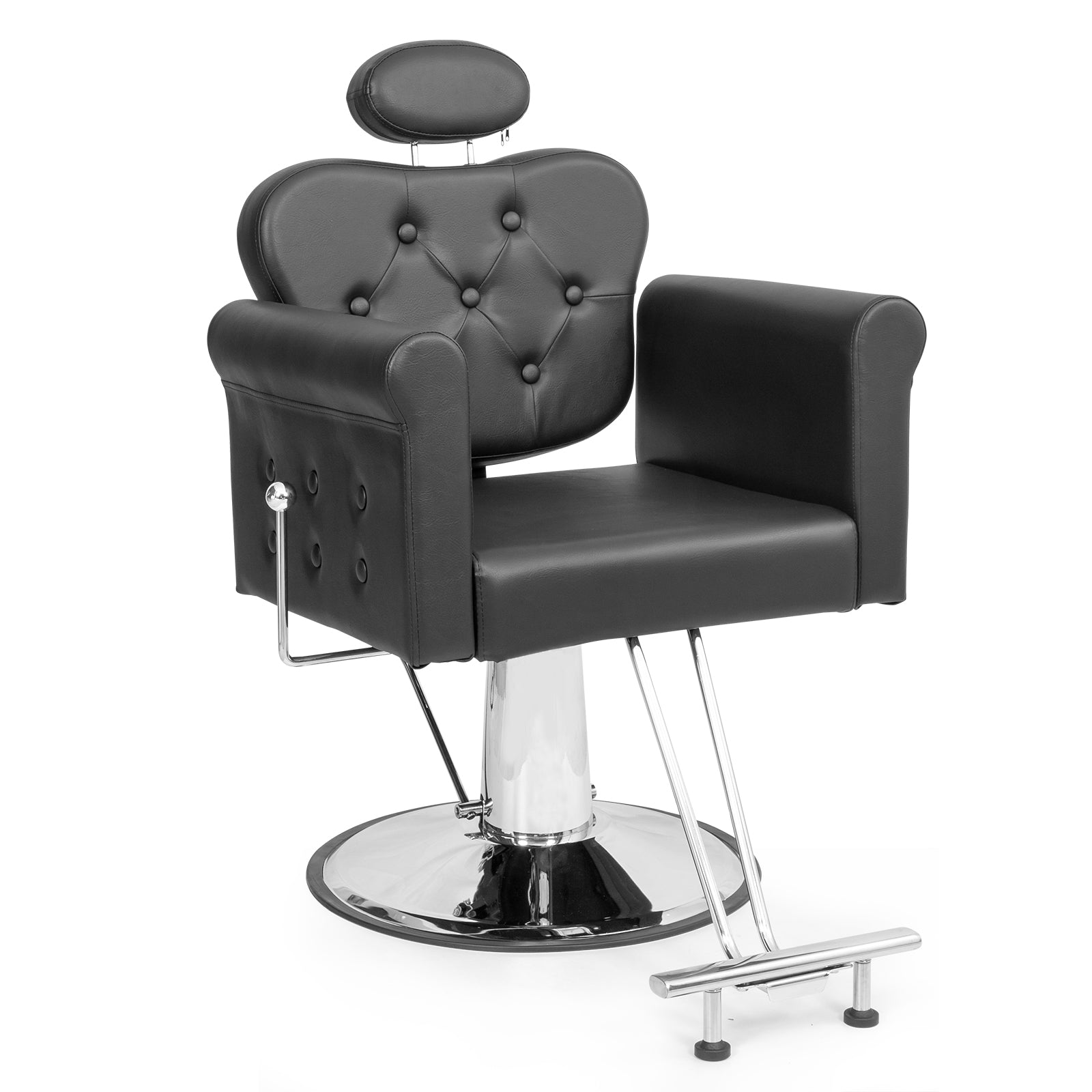 OmySalon SC2711 All Purpose Heavy Duty Hydraulic Reclining Hair Stylist Salon Chair w/Headrest and Button Tufting Curved Backrest