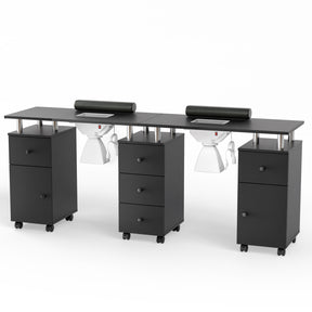 Omysalon MT-DS Double Manicure Table w/2 Electric Dust Collectors & Wrist Rest & 5 Drawers 2 Cabinets 3 open Spaces