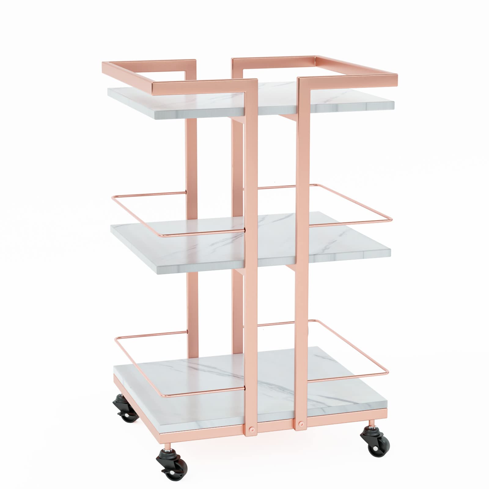 OmySalon ST1501 Rolling Esthetician Trolley Cart w/Wheels & 3 Wood Shelves