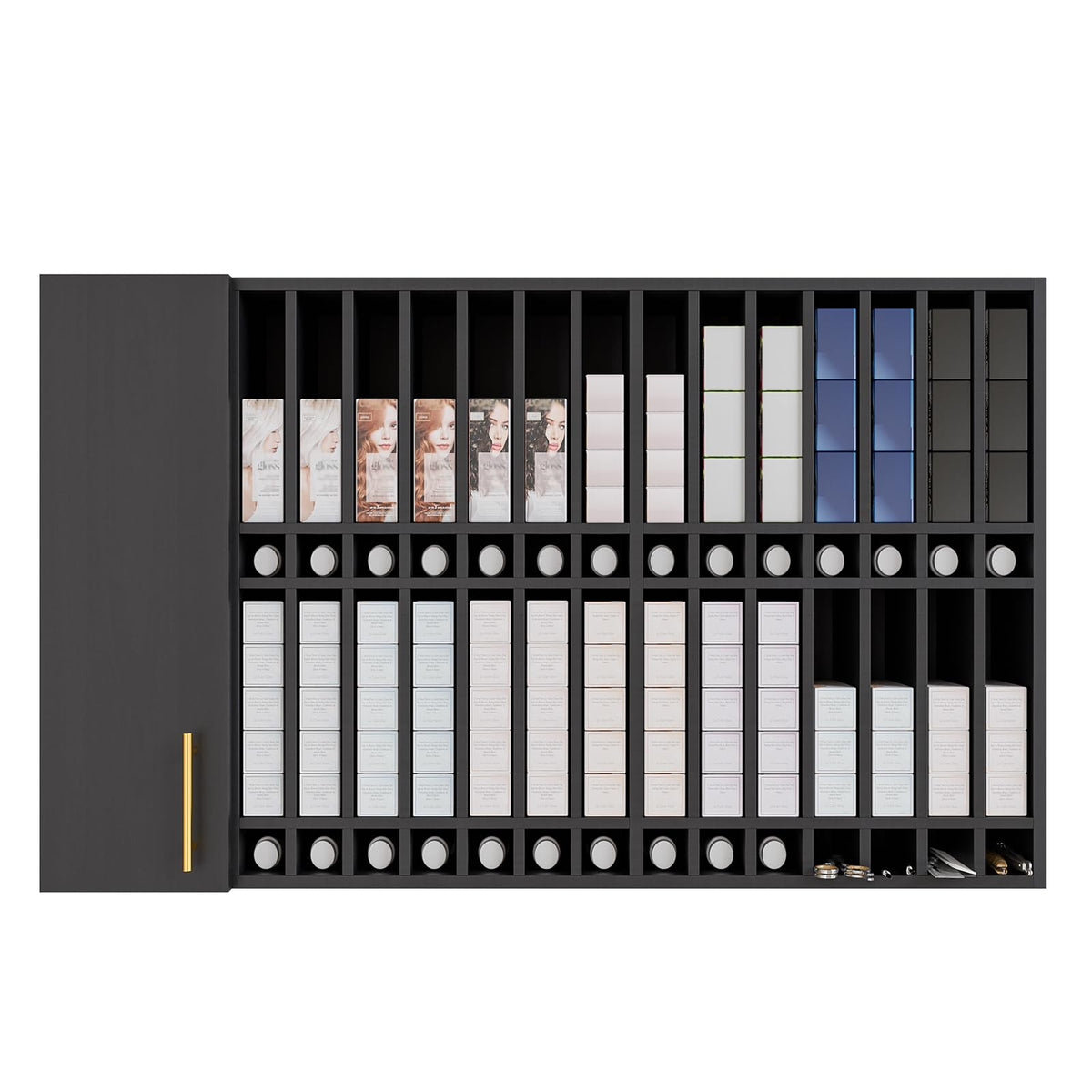 OmySalon HCRW Professional Wall Mounted Hair Color Organizer Rack Cabinet with Adjustable Shelves