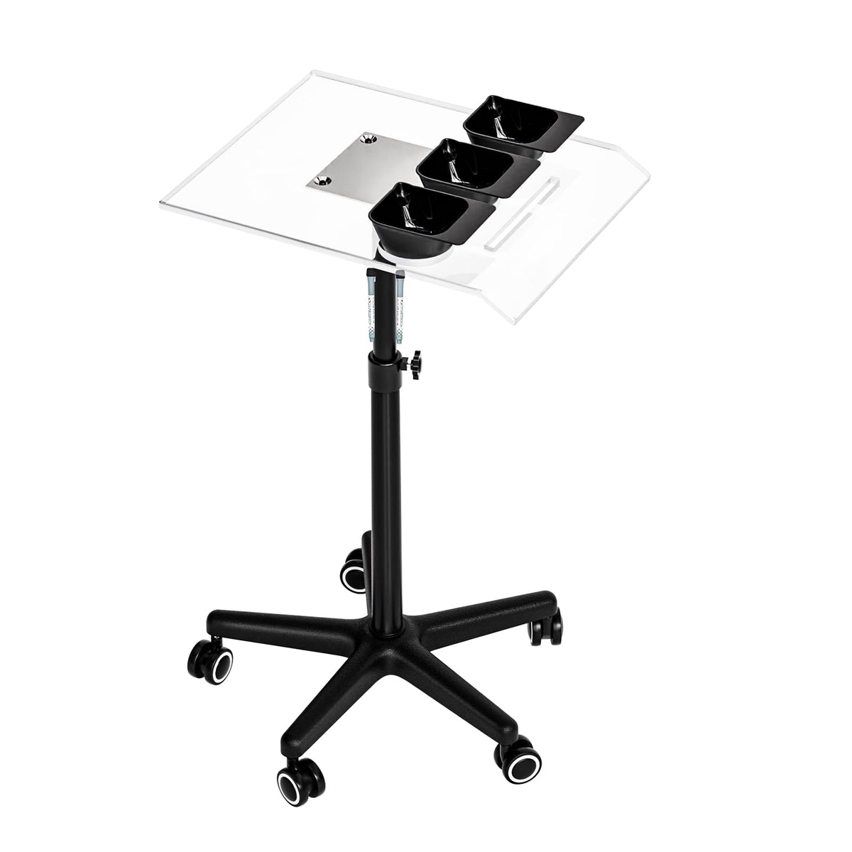 OmySalon STA Height Adjustable Rolling Salon Tray Trolley Cart w/Wheels & Acrylic Tray 3 Color Bowls 2 Magnetic Marker Pens