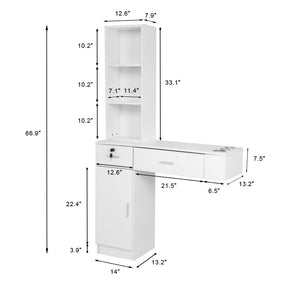 OmySalon HSC-06 Wall Mount Barber Station w/2 Drawers 1 Storage Cabinet 3 Open Shelves