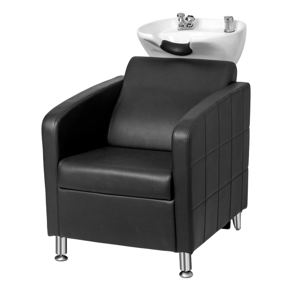 OmySalon BU1401 Salon Shampoo Bowl and Chair Backwash Unit with Extra Wide Seat & Porcelain Hair Washing Sink