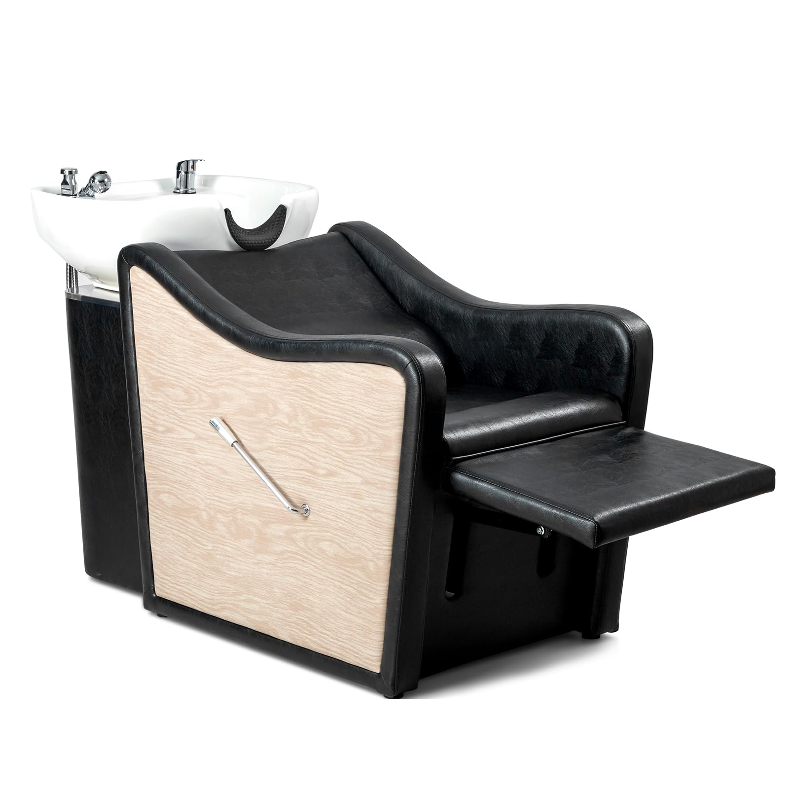 OmySalon BUPH708 Reclining Shampoo Backwash Barber Chair Unit with Large Ceramic Bowl & Adjustable Leg Baffle