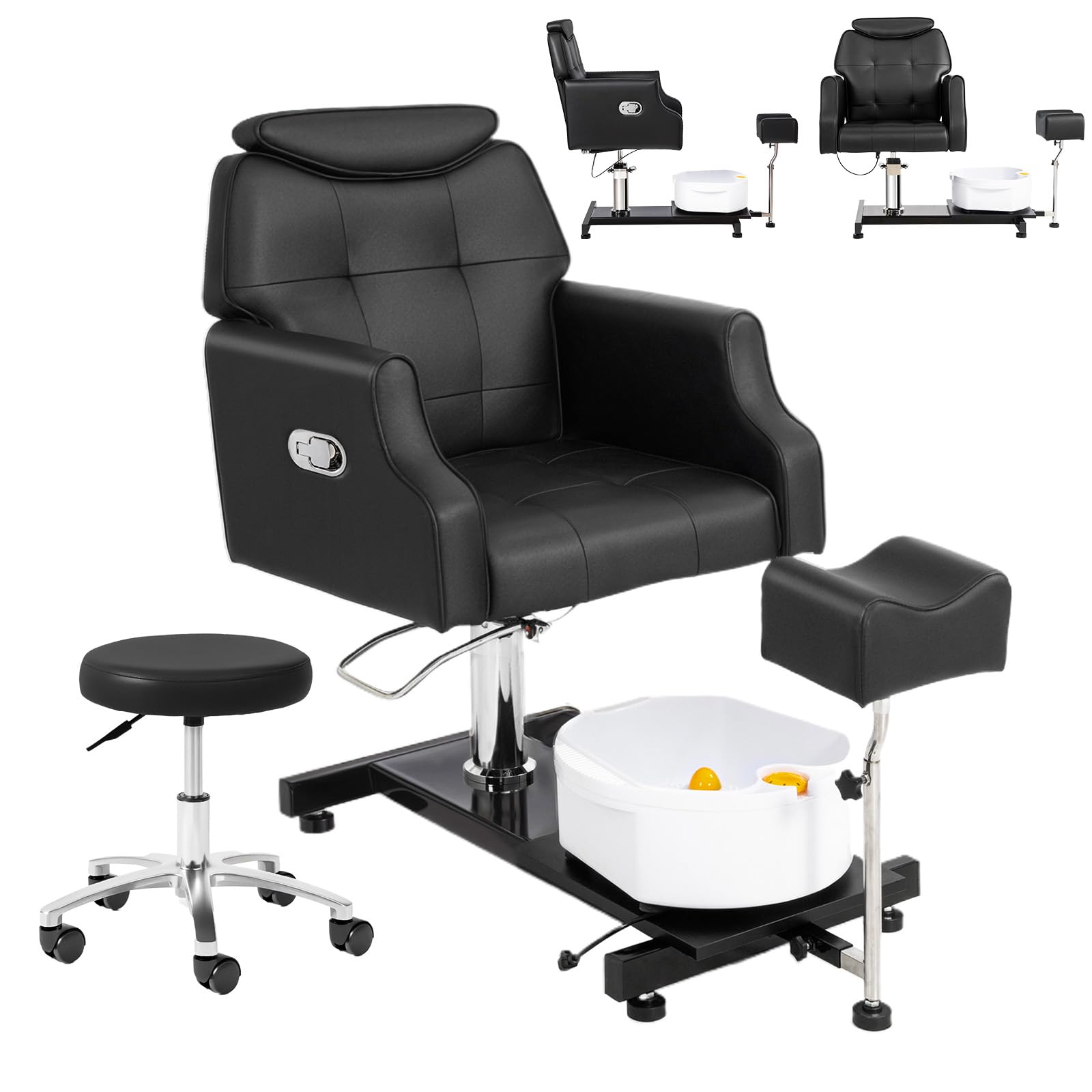 OmySalon PCM-WB 360° Rotation Hydraulic Pedicure Chair with Bubble Massage Foot Bath & Rolling Stool