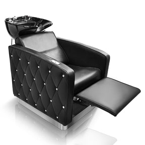 OmySalon BU1801 Electric Shampoo Bowl and Chair Backwash Unit with Reclining Legrest & Tilting Porcelain Shampoo Sink