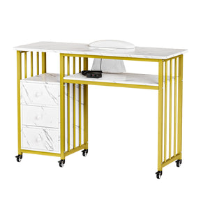 OmySalon MTDC Marbling Texture Manicure Table w/Electric Dust Collector & 2-Tier Desktop 3 Drawers