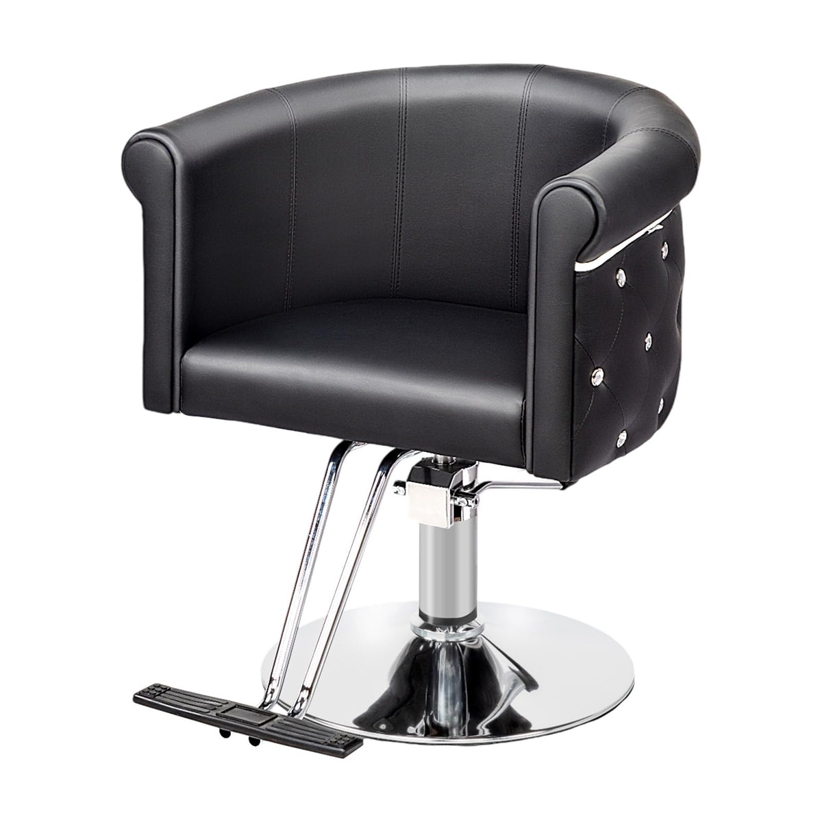 OmySalon SC3101 Modern Heavy Duty Hydraulic Swivel Hair Stylist Salon Chair w/Curved Backrest and Acrylic Button Accents