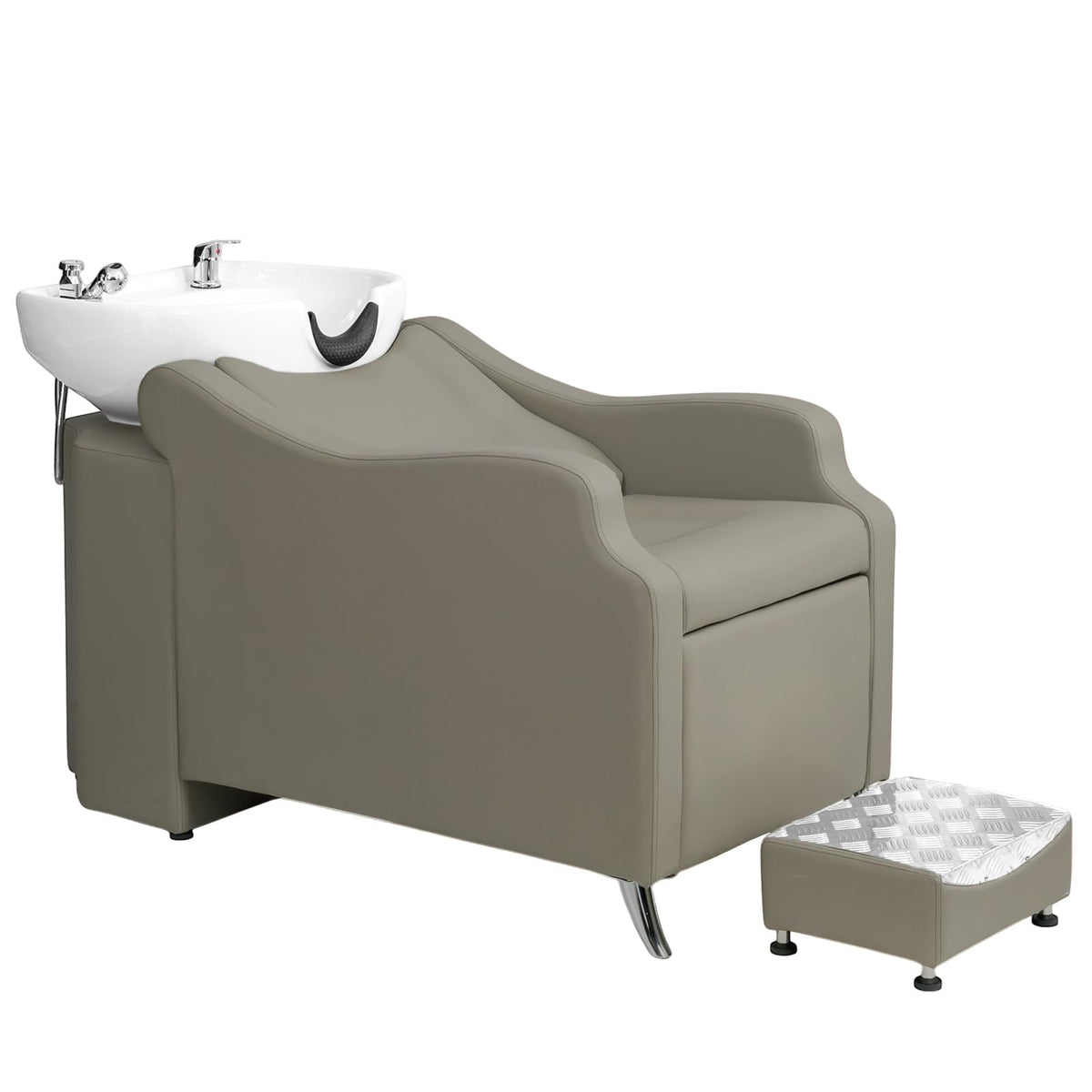 OmySalon BU1301 Salon Shampoo Bowl and Chair Backwash Unit with Extra Large Ceramic Bowl & Freestanding Ottoman