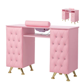 OmySalon MT-SC Nail Manicure Table w/Electric Dust Collector & Wrist Rest & Diamond Decoration