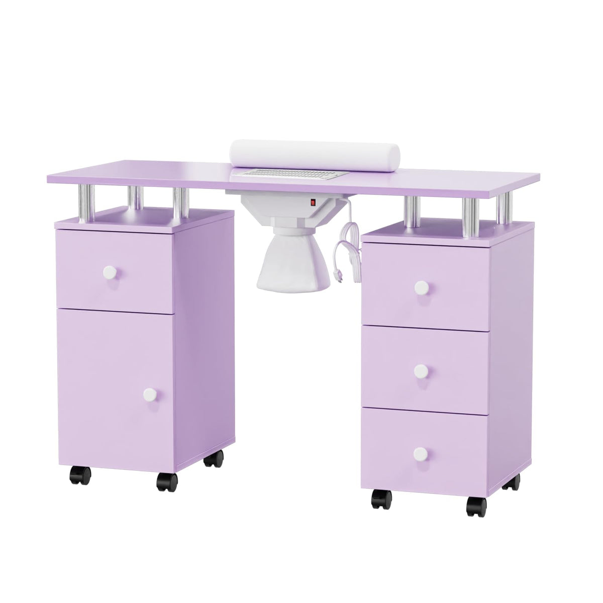 Omysalon MT-DC Nail Manicure Table w/Electric Dust Collector & Wrist Rest & 2 Open Spaces 1 Side Cabinet 4 Drawers