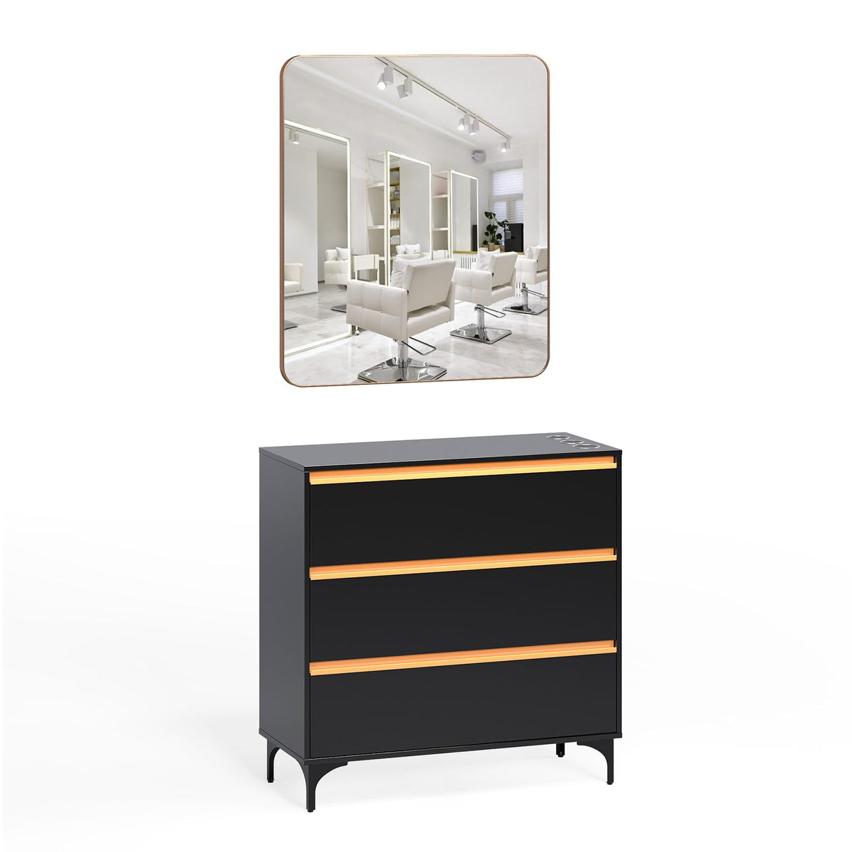 OmySalon HSCSM Salon Styling Storage Station w/Square Mirror & 3 Drawers 3 Hair Dryer Holders