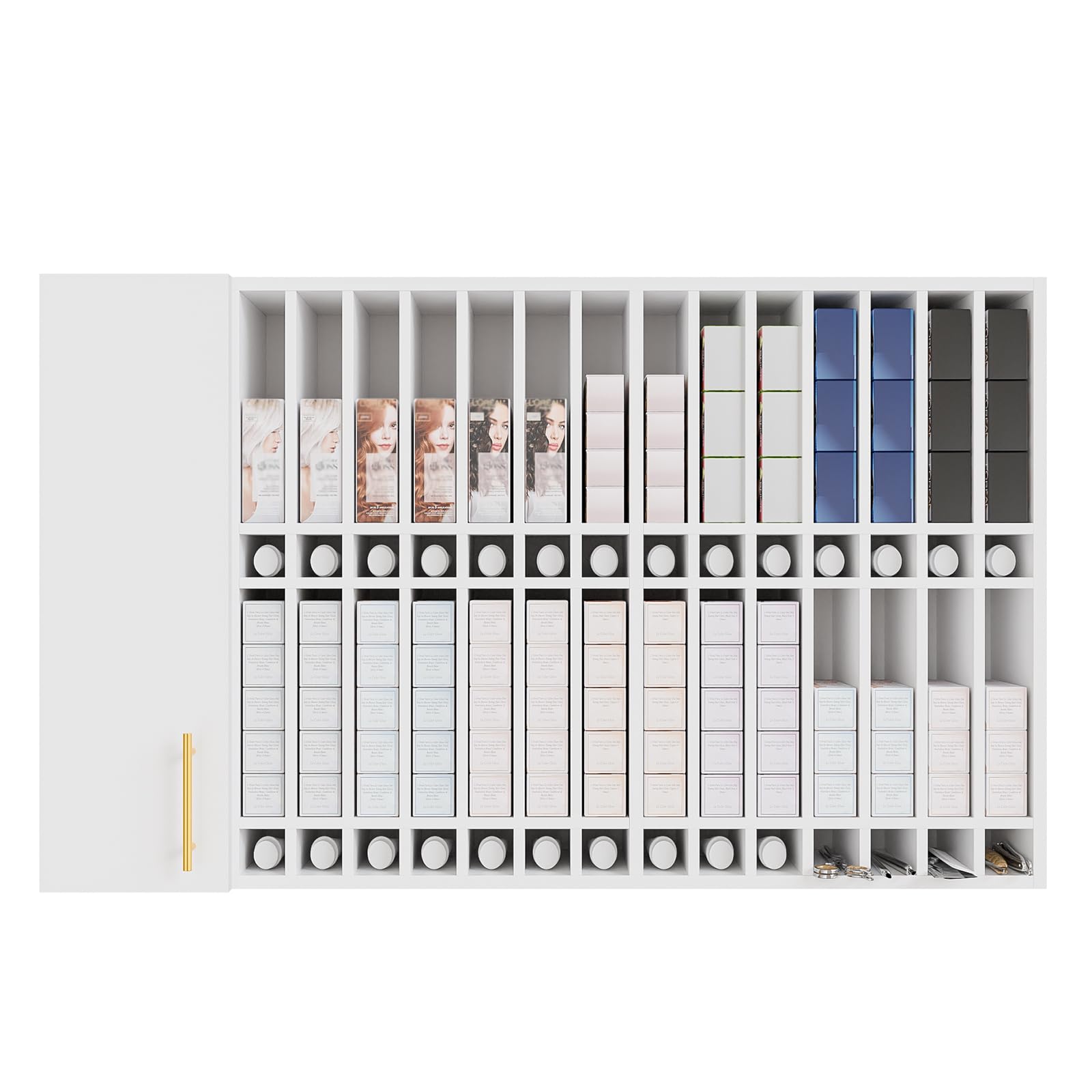 OmySalon HCRW Professional Wall Mounted Hair Color Organizer Rack Cabinet with Adjustable Shelves