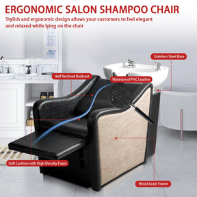 OmySalon BUPH708 Reclining Shampoo Backwash Barber Chair Unit with Large Ceramic Bowl & Adjustable Leg Baffle