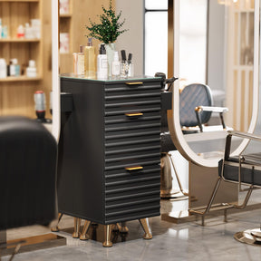 OmySalon WSCTD Salon Styling Storage Station w/Removable Glass Top & 3 Drawers 3 Hot Tool Holders