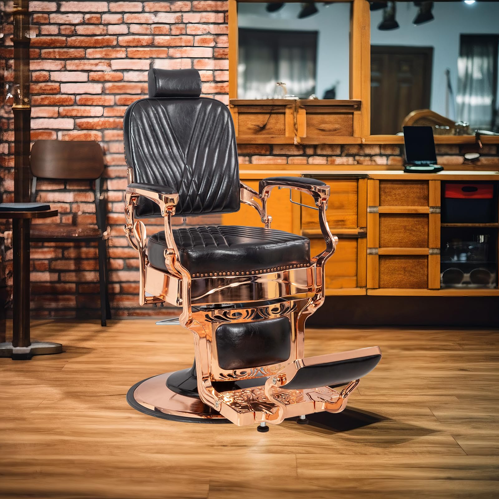 OmySalon PH699 Vintage Style Heavy Duty Hydraulic Recline Square Twill Backrest Barber Chair