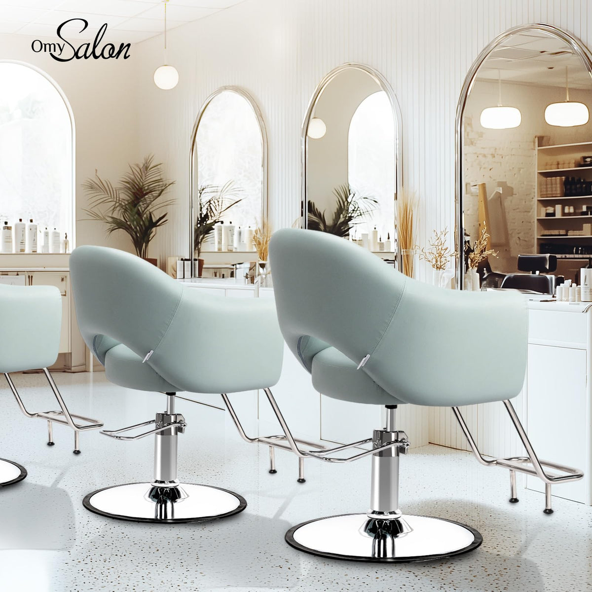 OmySalon SC3001 Modern Heavy Duty Hydraulic Swivel Hair Stylist Salon Chair w/Thickened Curved Backrest