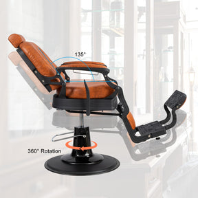 OmySalon PH701 Vintage Style Heavy Duty Hydraulic Recline Square Backrest Barber Chair