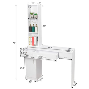 OmySalon HSC-08 Barber Station Wall Mount  2 Drawers 1 Storage Cabinet 3 Open Shelves Black/Red & Black