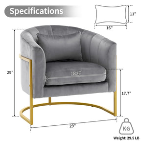 OmySalon Modern Velvet Vanity Manicure Chair with Gold Metal Support & Comfotable Armrest Pillow