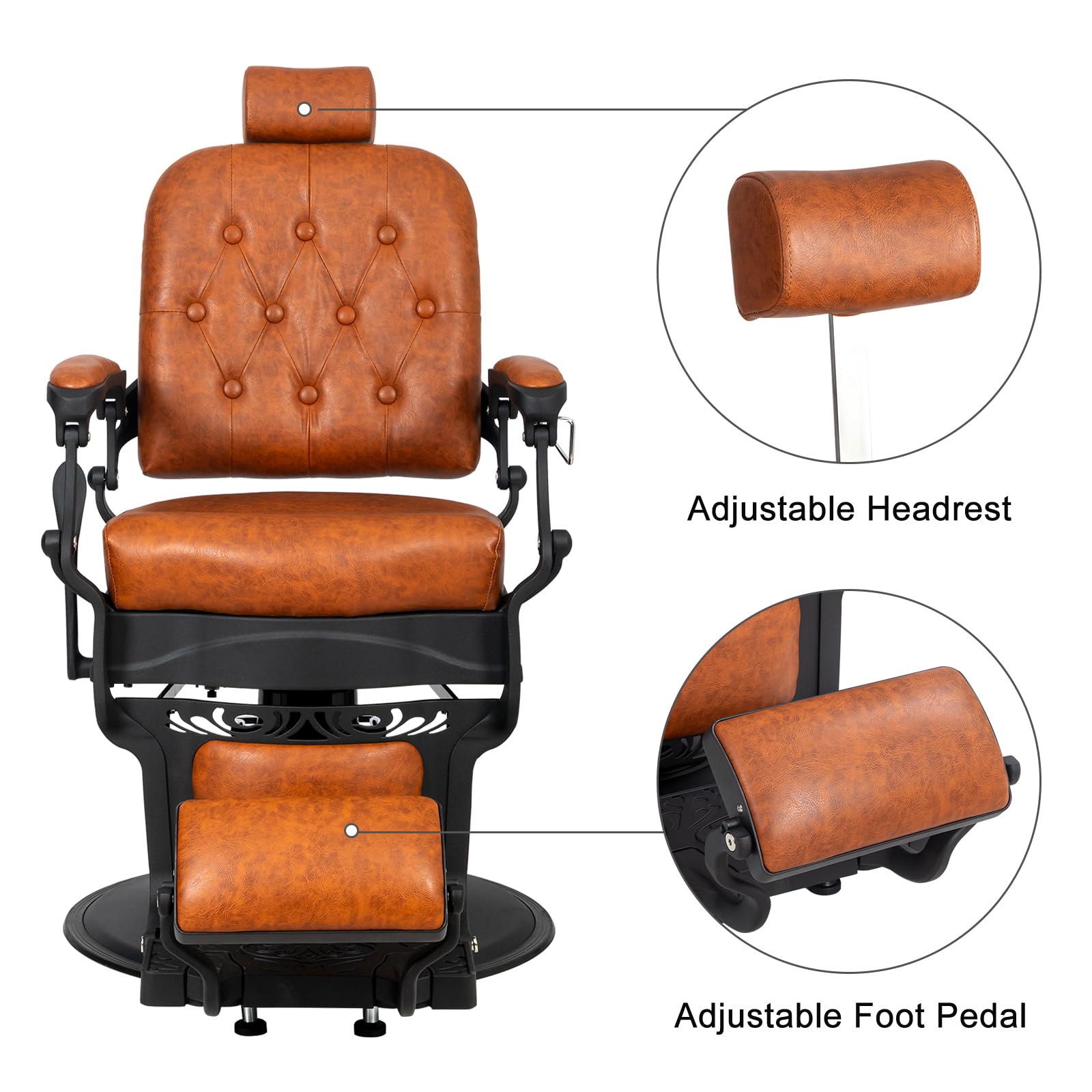 OmySalon PH701 Vintage Style Heavy Duty Hydraulic Recline Square Backrest Barber Chair