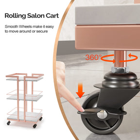 OmySalon ST1501 Rolling Esthetician Trolley Cart w/Wheels & 3 Wood Shelves