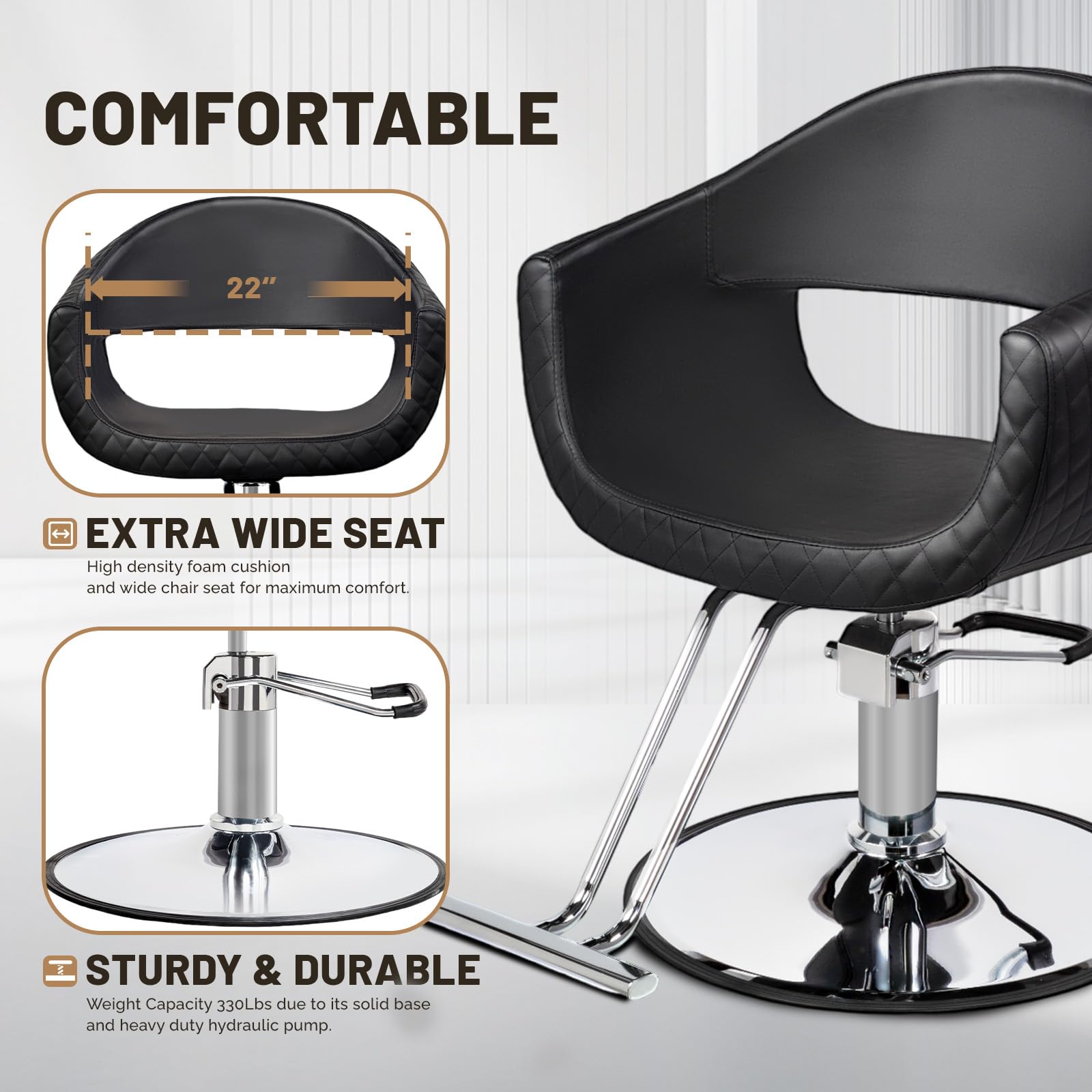 OmySalon SC3201 Eye-catching Rhombus Stitch Pattern Extra Wide Seat Hair Stylist Salon Chair