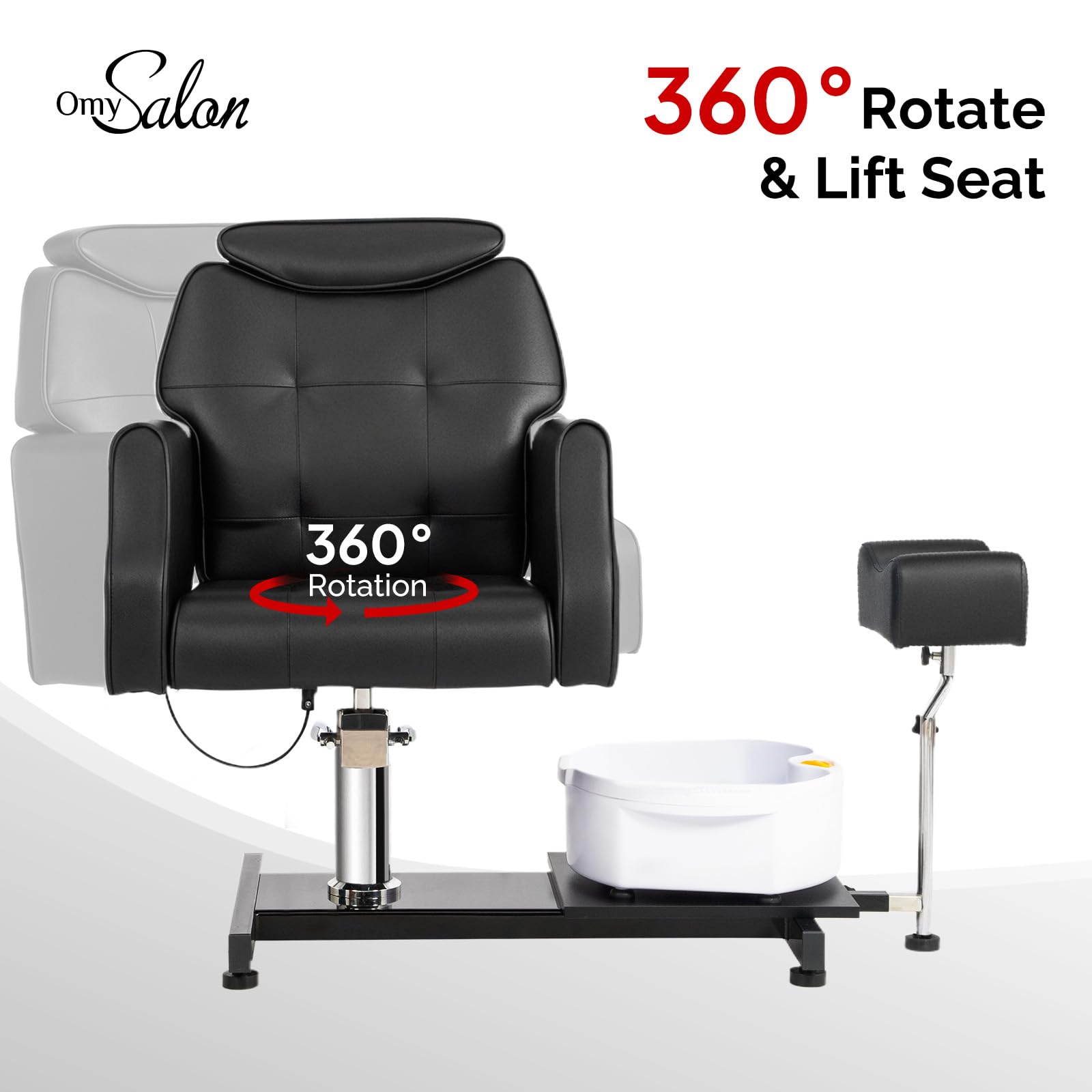 OmySalon PCM-WB 360° Rotation Hydraulic Pedicure Chair with Bubble Massage Foot Bath & Rolling Stool