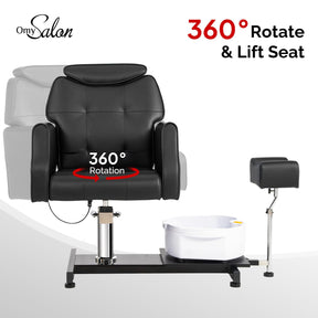 OmySalon PCM-WB 360° Rotation Hydraulic Pedicure Chair with Bubble Massage Foot Bath & Rolling Stool