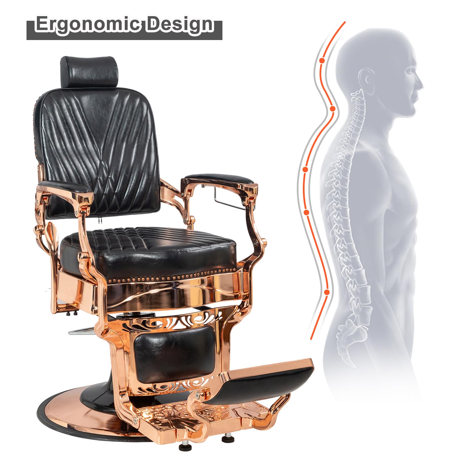 OmySalon PH699 Vintage Style Heavy Duty Hydraulic Recline Square Twill Backrest Barber Chair