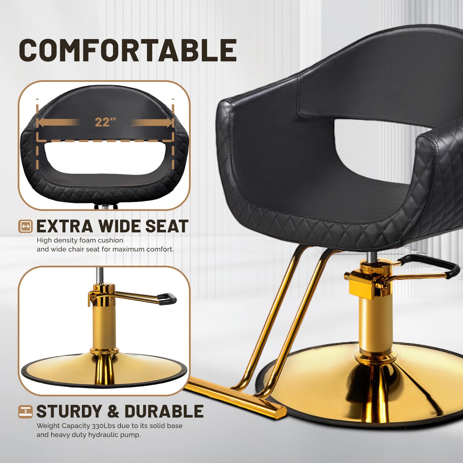 OmySalon SC3201 Eye-catching Rhombus Stitch Pattern Extra Wide Seat Hair Stylist Salon Chair