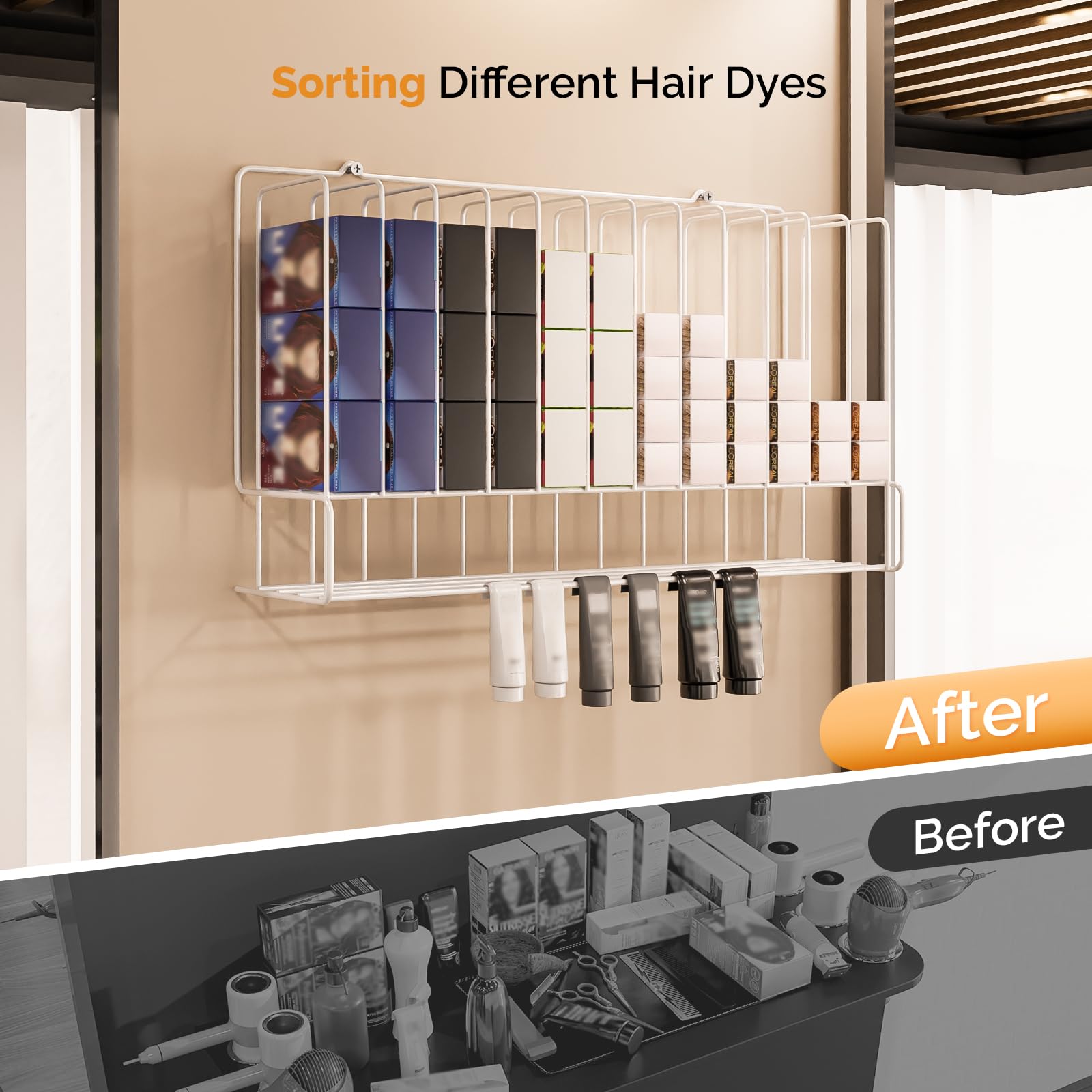 OmySalon HCRM Professional Wall Mounted Metal Salon Hair Color Dye Tube Organizer Storage Rack