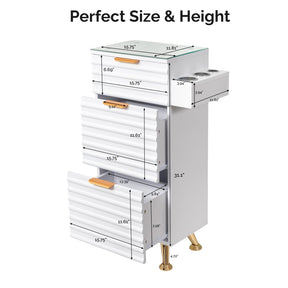 OmySalon WSCTD Salon Styling Storage Station w/Removable Glass Top & 3 Drawers 3 Hot Tool Holders