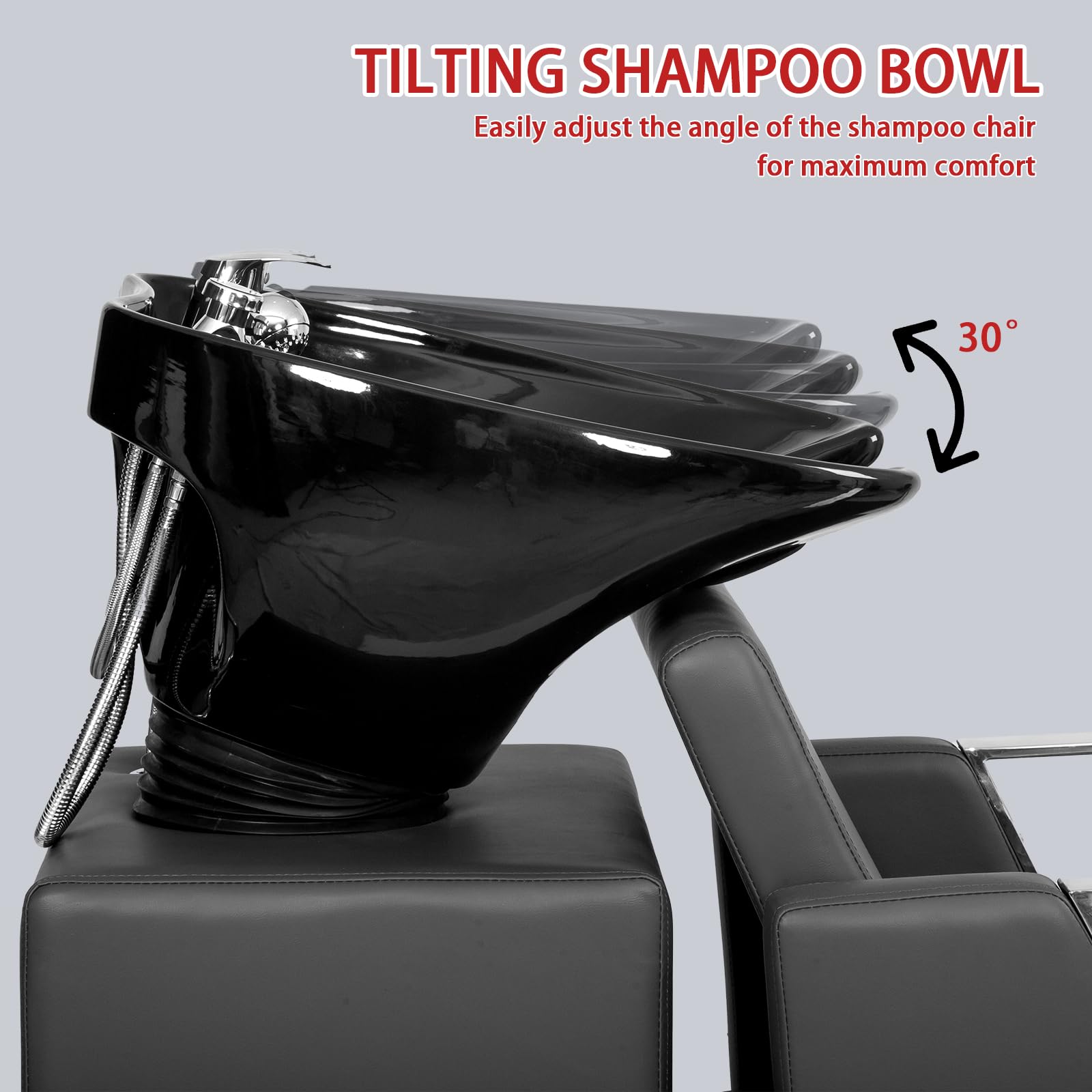 OmySalon BUPH711 Salon Shampoo Bowl and Chair Backwash Unit with Stainless Steel Armrest & Freestanding Ottoman