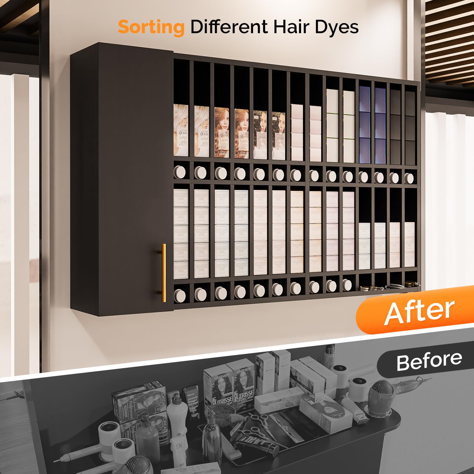 OmySalon HCRW Professional Wall Mounted Hair Color Organizer Rack Cabinet with Adjustable Shelves