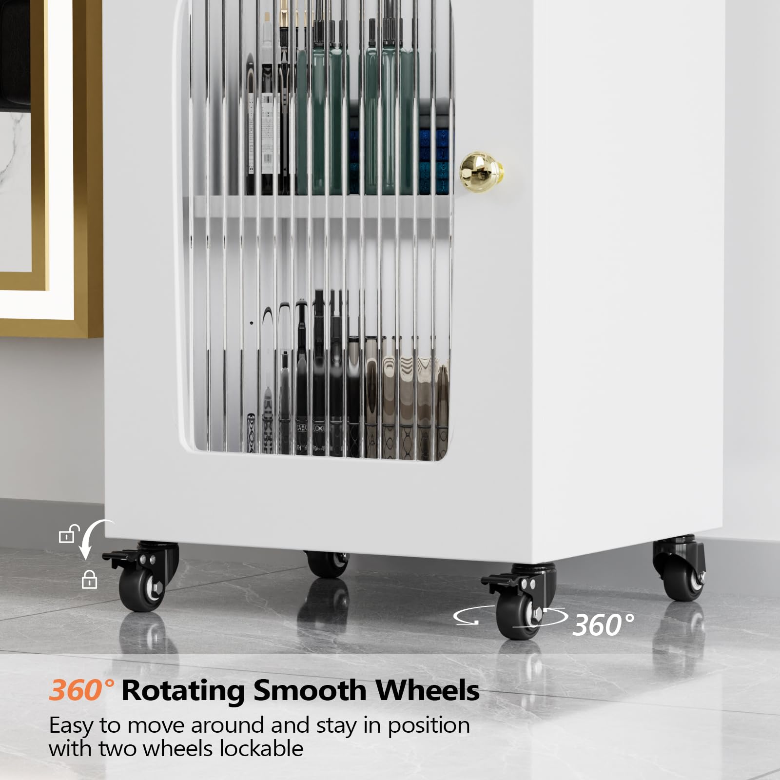 OmySalon WSTC Wooden Mobile Salon Trolley Cart w/Wheels & Glass Door & Dryer Holder