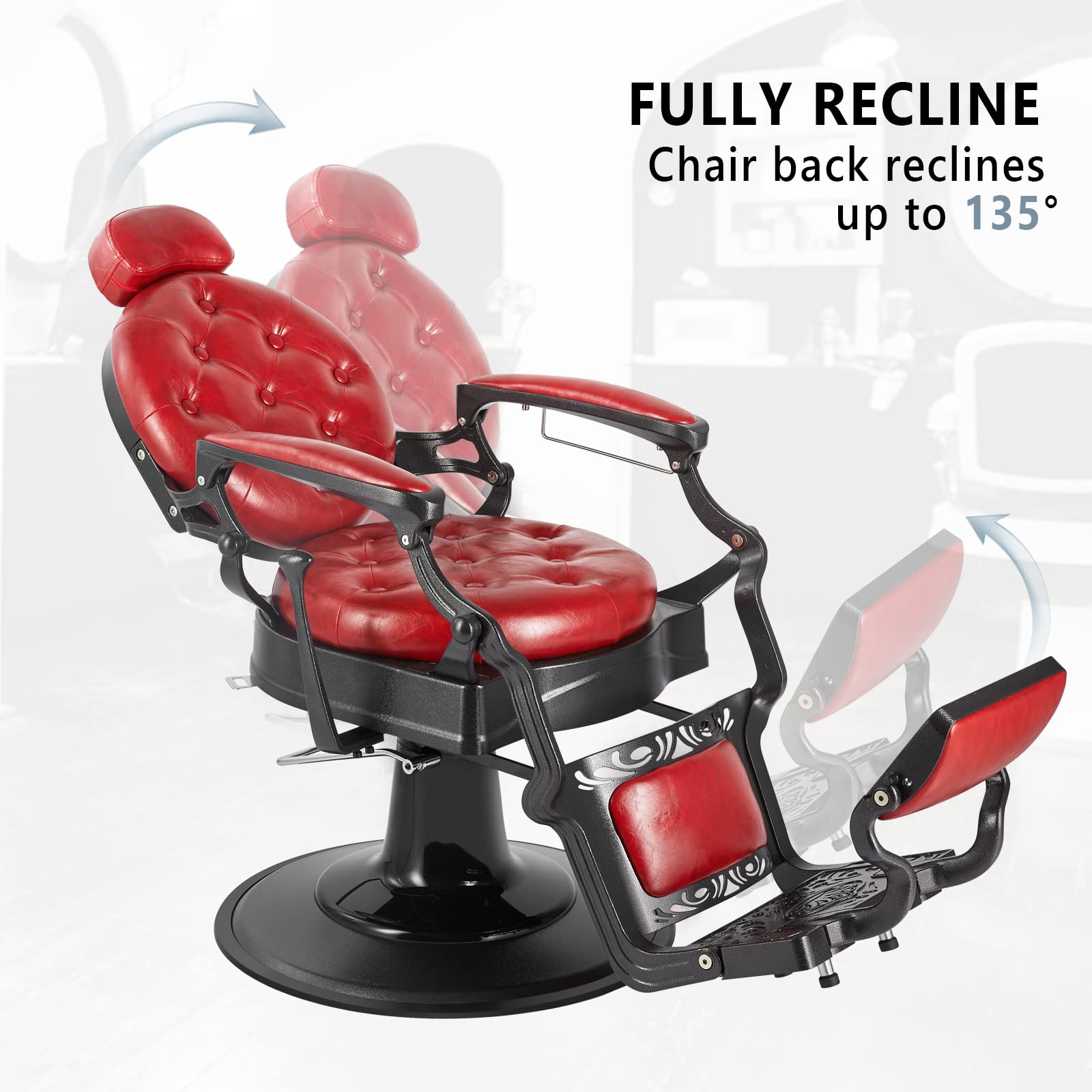 OmySalon BC1101 Vintage Style Heavy Duty Hydraulic Recline Barber Chair