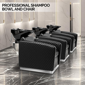 OmySalon BU1901 Salon Shampoo Bowl and Chair Backwash Unit with Large Ceramic Sink & Stainless Steel Base