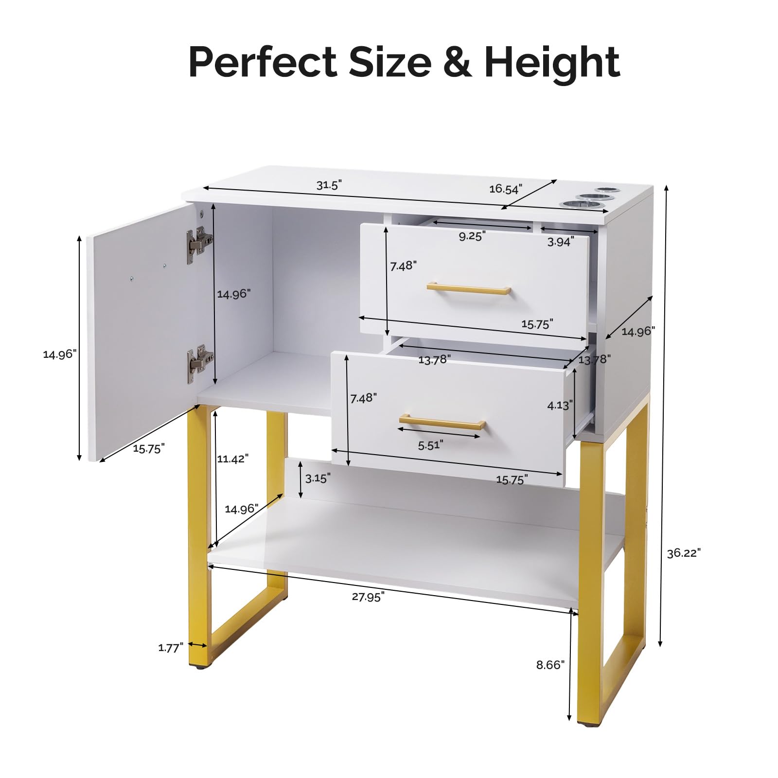 OmySalon HSCOC Salon Styling Storage Station w/2 Drawers 1 Cabinet 1 Open Shelf 3 Hair Dryer Holders