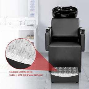 OmySalon BUPH711 Salon Shampoo Bowl and Chair Backwash Unit with Stainless Steel Armrest & Freestanding Ottoman