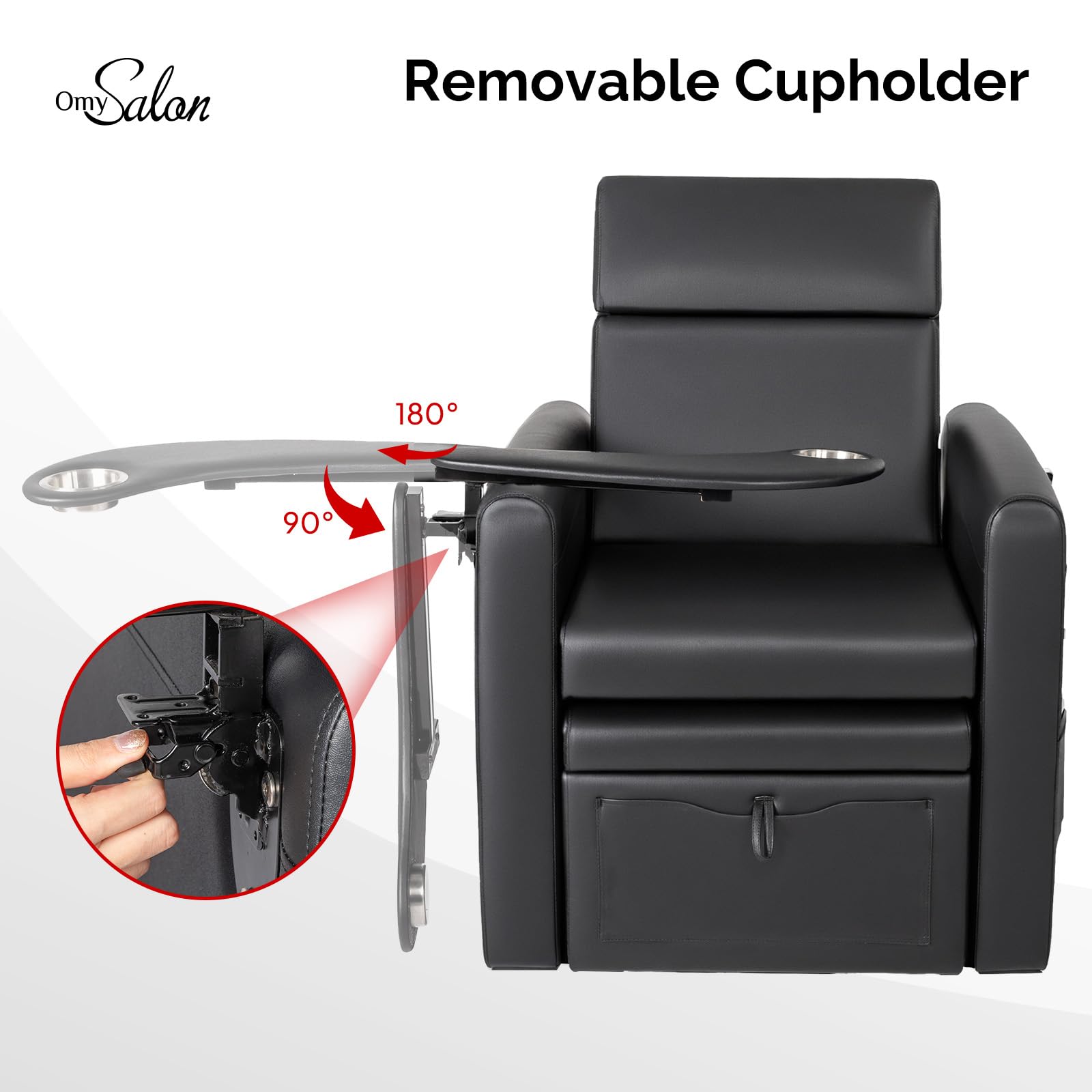 OmySalon PCE-WR Professional Full-Floor Support Electric Pedicure Chair with Adjustable Backrest & Hidden Storage Platfo