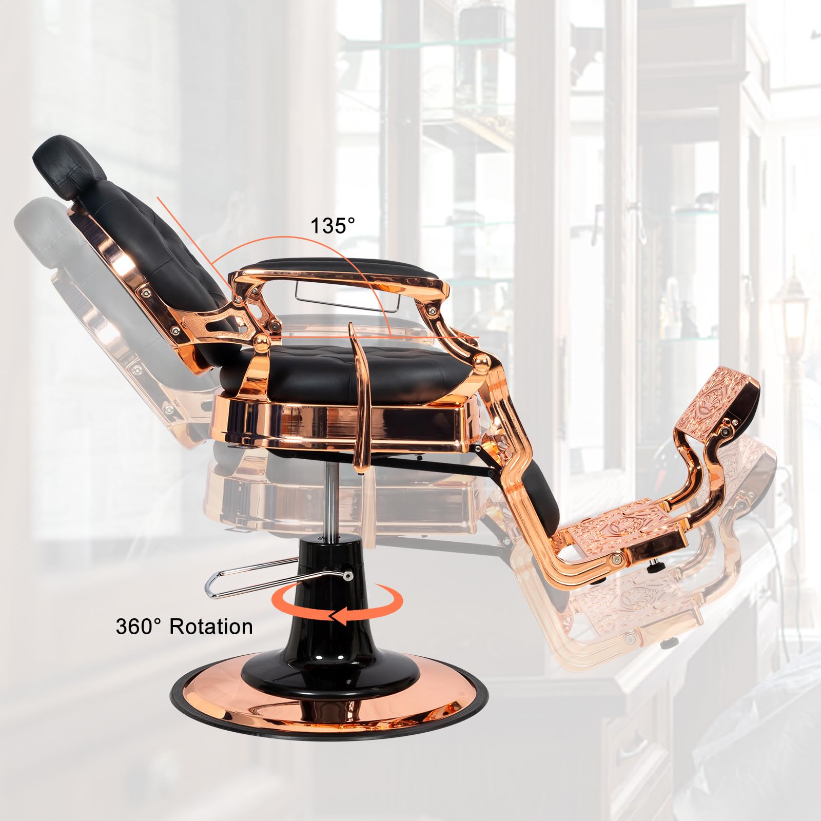 OmySalon BC1101 Vintage Style Heavy Duty Hydraulic Recline Barber Chair