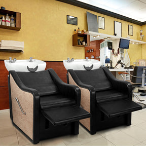 OmySalon BUPH708 Reclining Shampoo Backwash Barber Chair Unit with Large Ceramic Bowl & Adjustable Leg Baffle