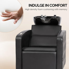 OmySalon BU1801 Electric Shampoo Bowl and Chair Backwash Unit with Reclining Legrest & Tilting Porcelain Shampoo Sink