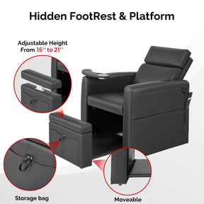 OmySalon PCE-WR Professional Full-Floor Support Electric Pedicure Chair with Adjustable Backrest & Hidden Storage Platfo