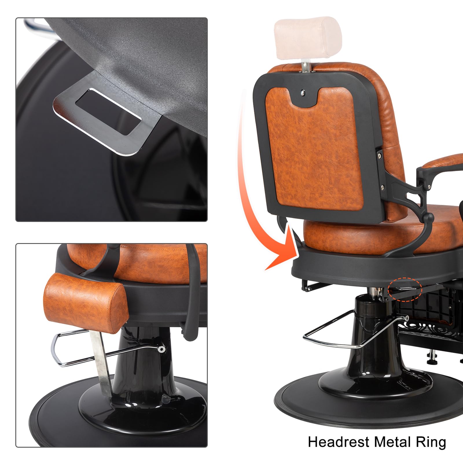 OmySalon PH701 Vintage Style Heavy Duty Hydraulic Recline Square Backrest Barber Chair