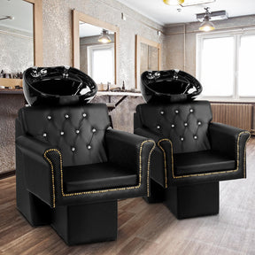 OmySalon BUPH714 Salon Shampoo Backwash Barber Chair Unit with Large Adjustable Ceramic Shampoo Bowl & Rivet Armrest